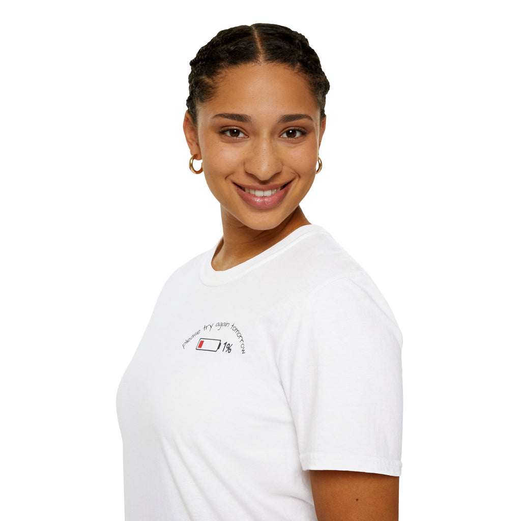 Low Battery Cat T-Shirt — 1% Funny Sleepy Cat Graphic Tee
