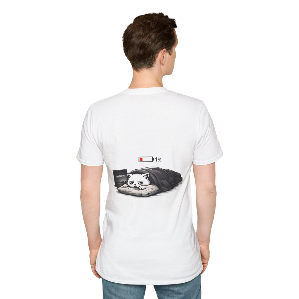 Low Battery Cat T-Shirt — 1% Funny Sleepy Cat Graphic Tee