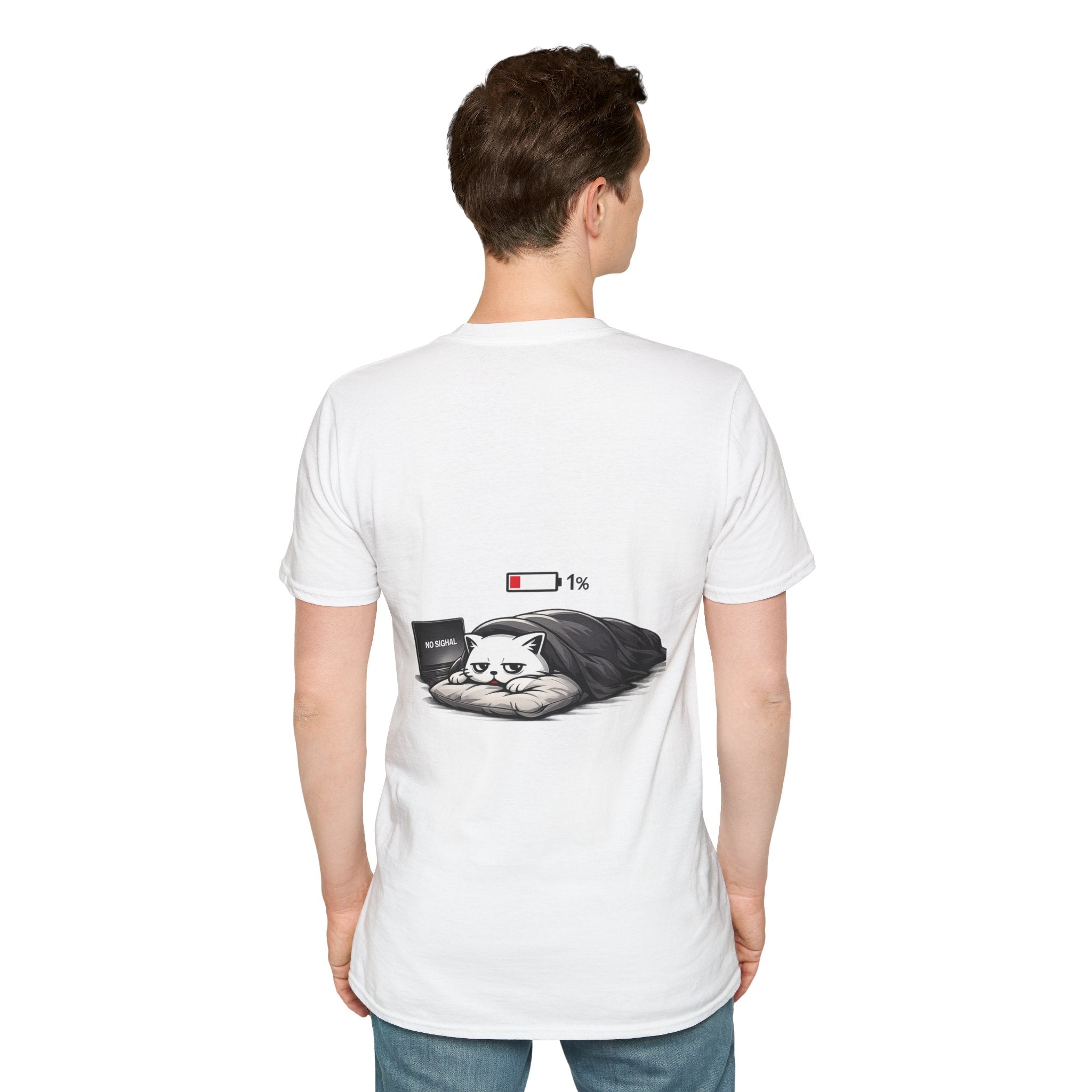 Low Battery Cat T-Shirt — 1% Funny Sleepy Cat Graphic Tee