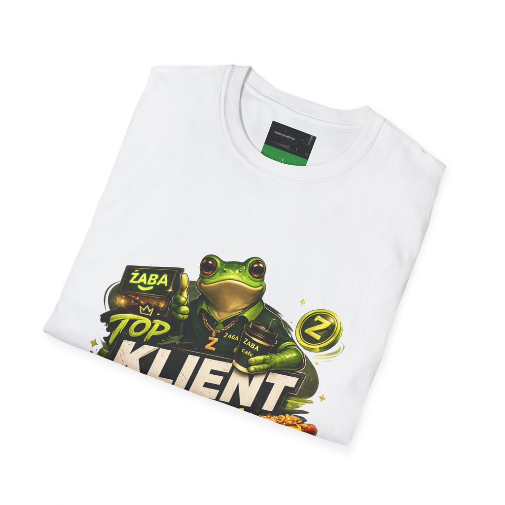 T-Shirt — 'Top Klient Żaby' Graphic Frog Design (Polish Snack & Coffee Theme)