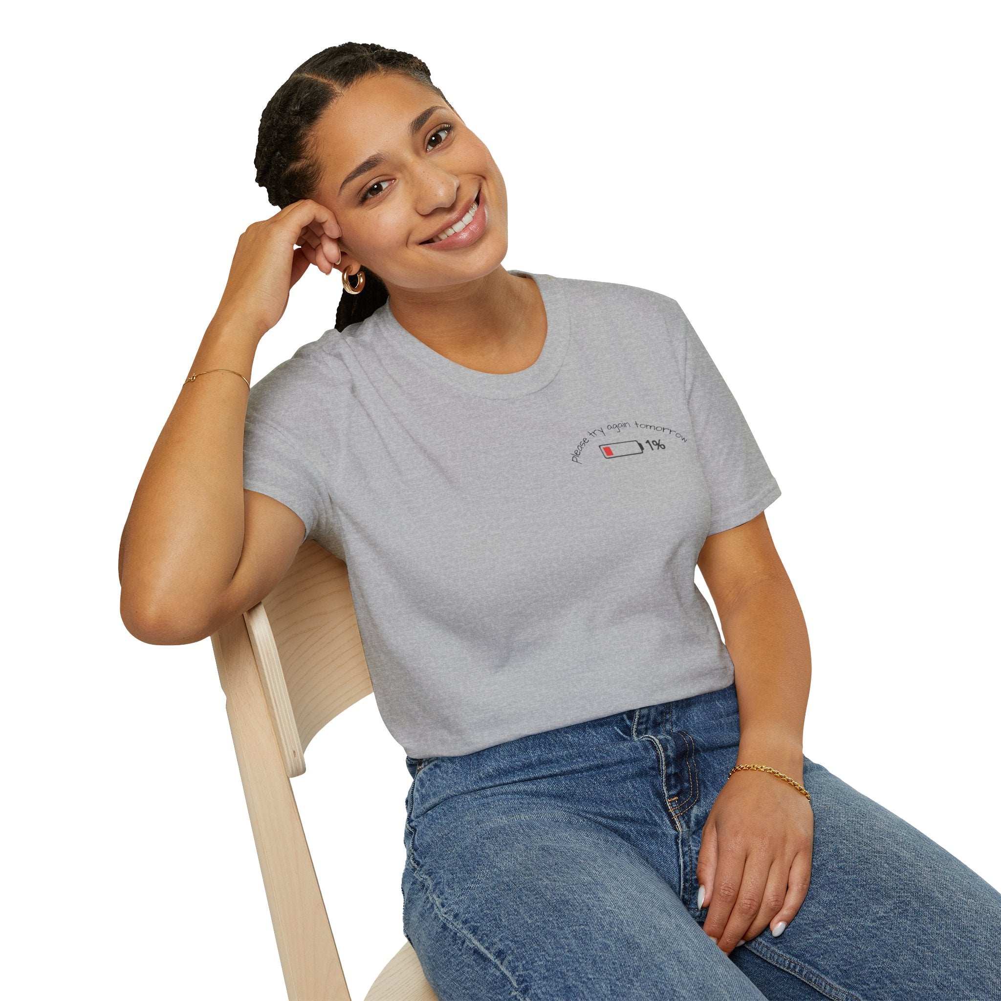 Low Battery Cat T-Shirt — 1% Funny Sleepy Cat Graphic Tee