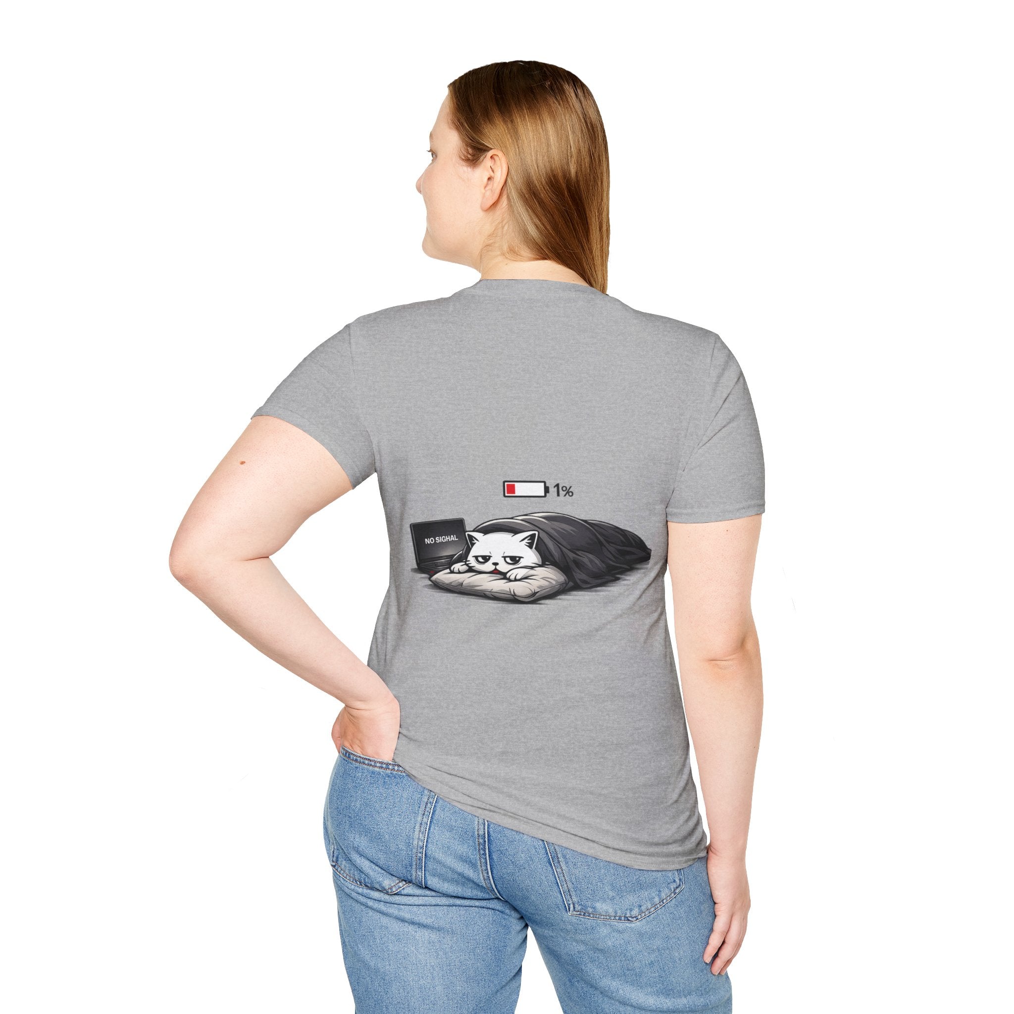 Low Battery Cat T-Shirt — 1% Funny Sleepy Cat Graphic Tee
