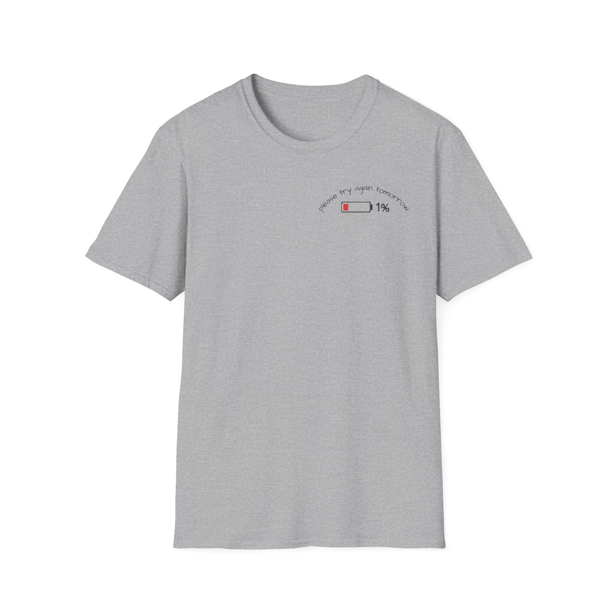 Low Battery Cat T-Shirt — 1% Funny Sleepy Cat Graphic Tee