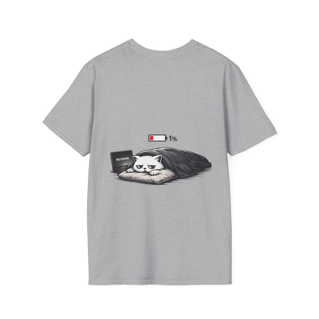 Low Battery Cat T-Shirt — 1% Funny Sleepy Cat Graphic Tee