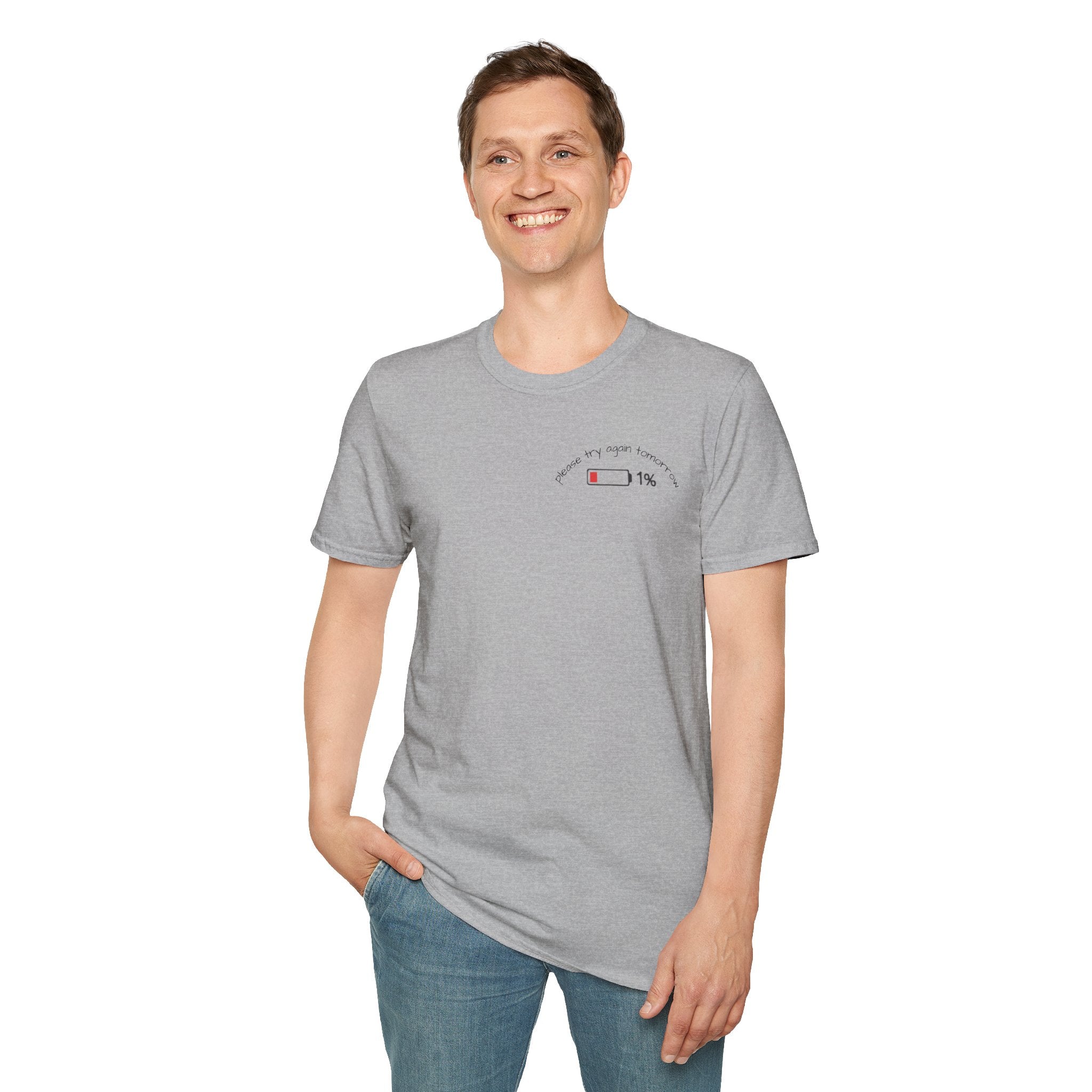 Low Battery Cat T-Shirt — 1% Funny Sleepy Cat Graphic Tee