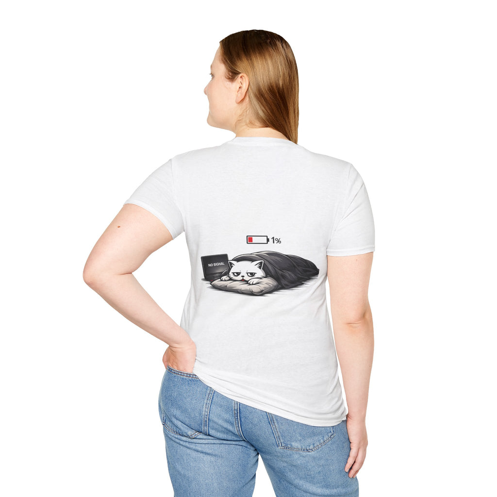 Low Battery Cat T-Shirt — 1% Funny Sleepy Cat Graphic Tee