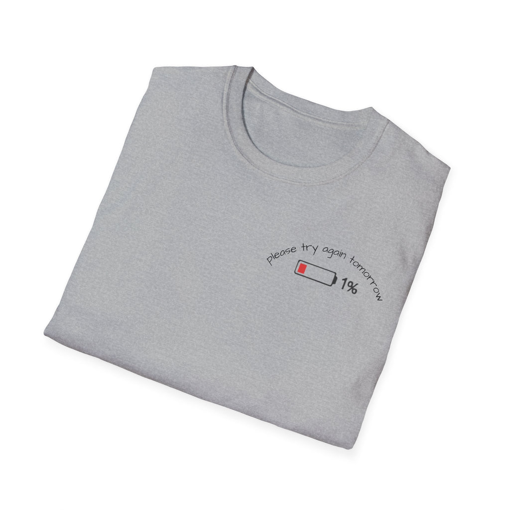 Low Battery Cat T-Shirt — 1% Funny Sleepy Cat Graphic Tee