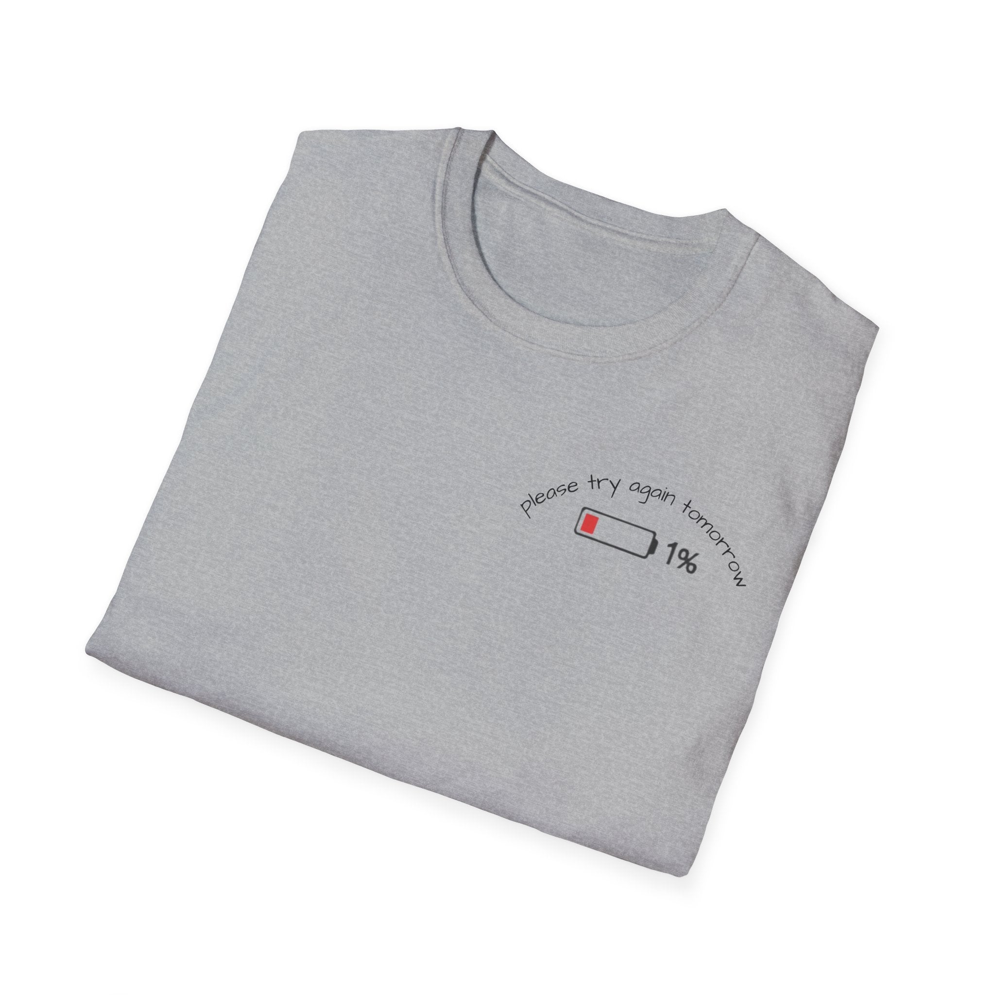 Low Battery Cat T-Shirt — 1% Funny Sleepy Cat Graphic Tee