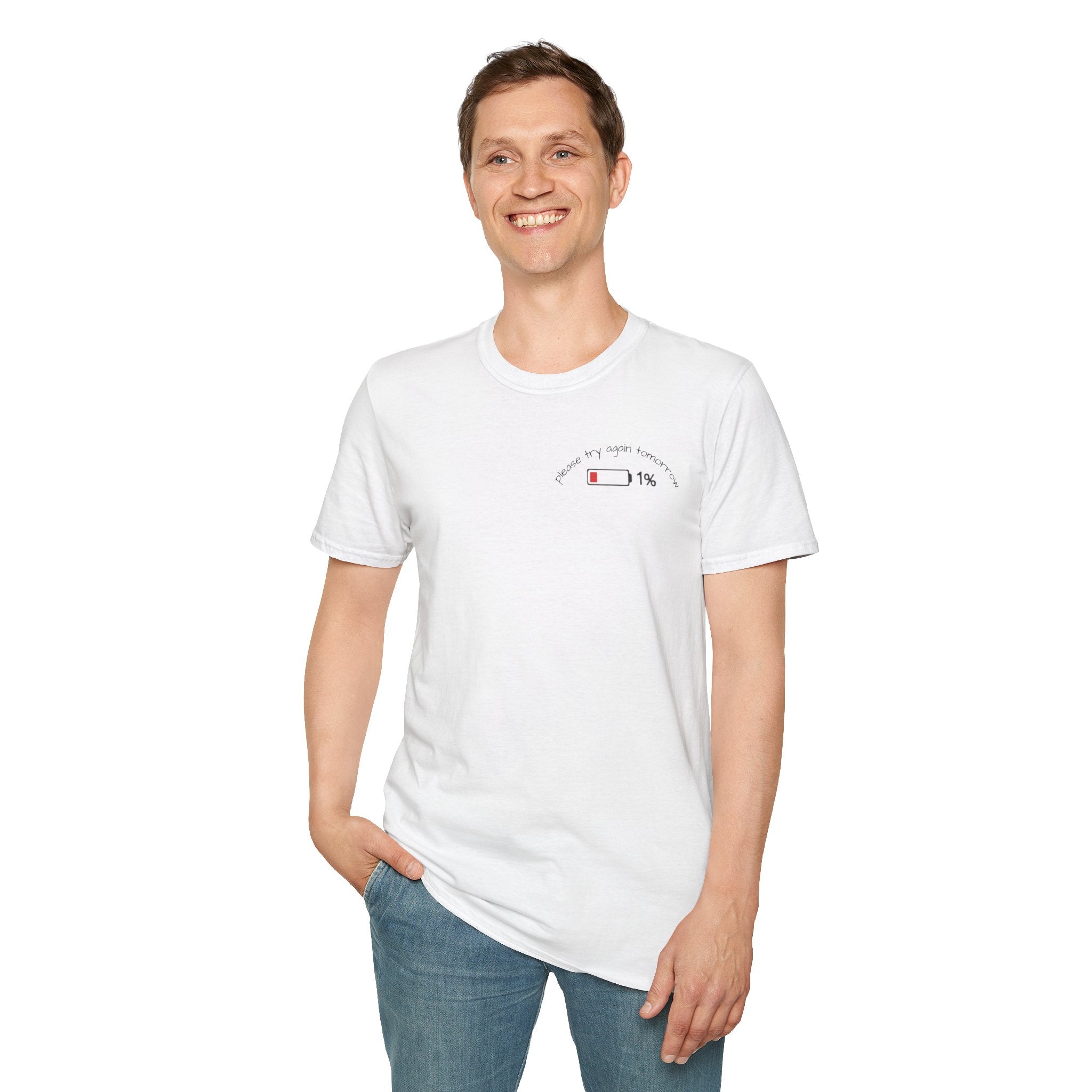 Low Battery Cat T-Shirt — 1% Funny Sleepy Cat Graphic Tee