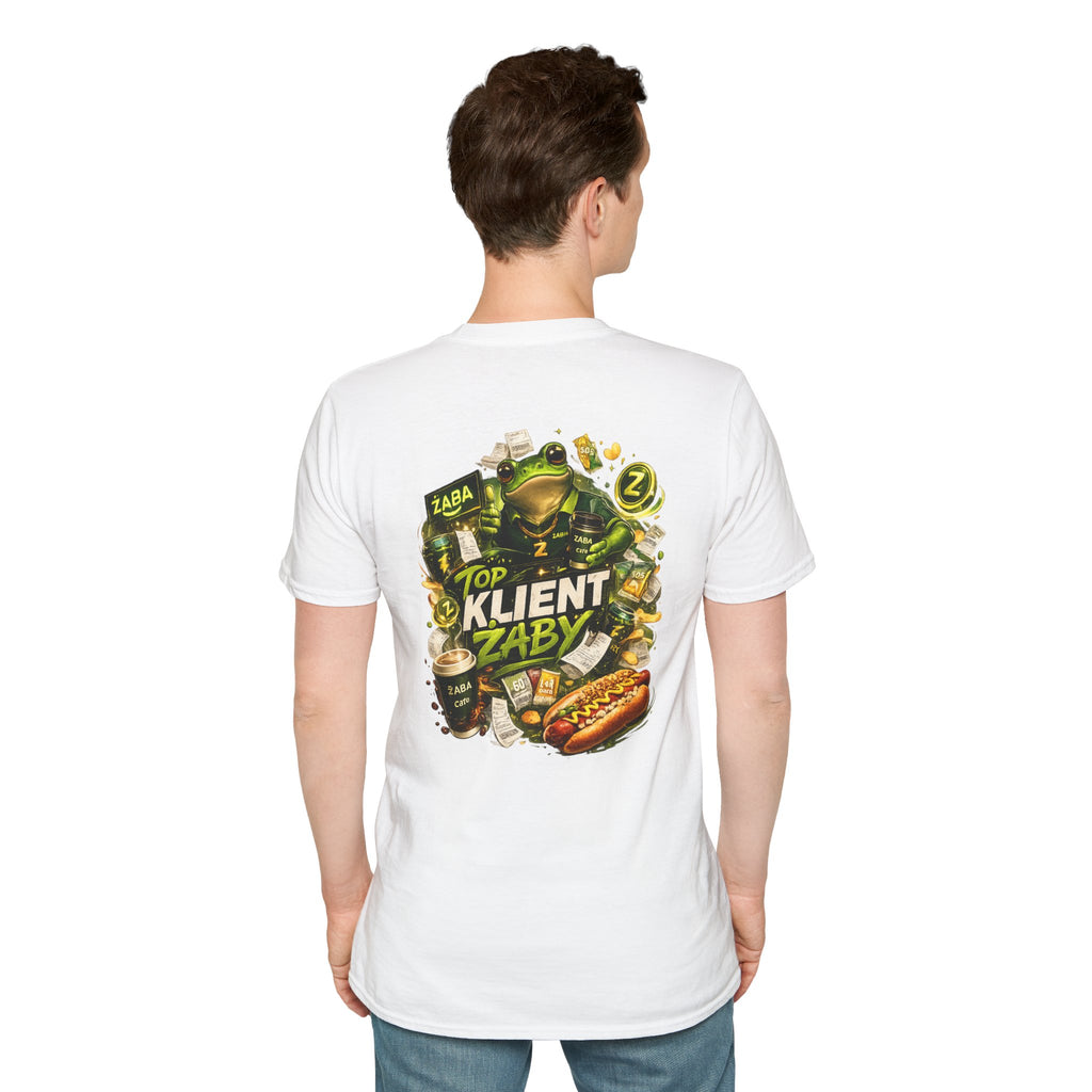 T-Shirt — 'Top Klient Żaby' Graphic Frog Design (Polish Snack & Coffee Theme)