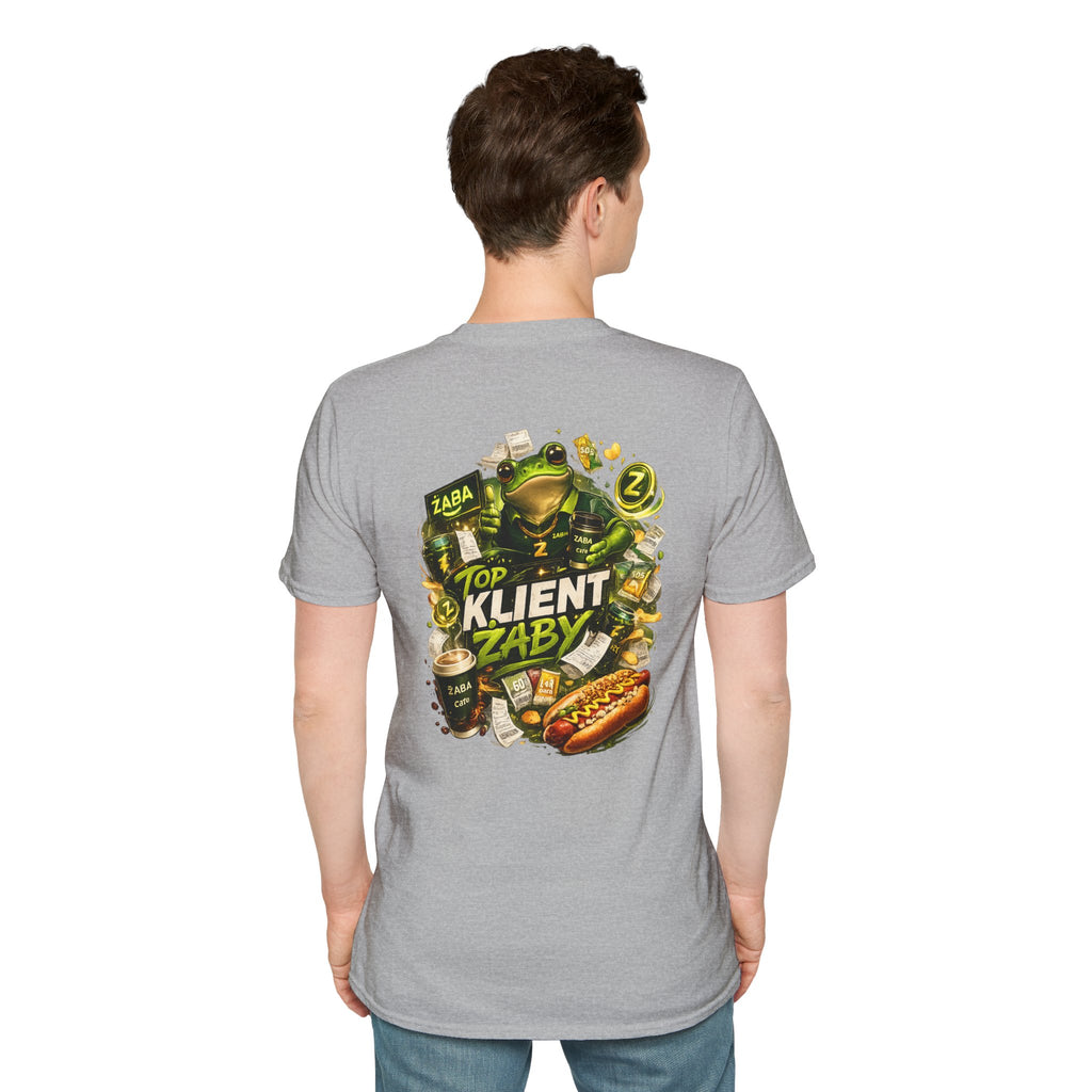 T-Shirt — 'Top Klient Żaby' Graphic Frog Design (Polish Snack & Coffee Theme)