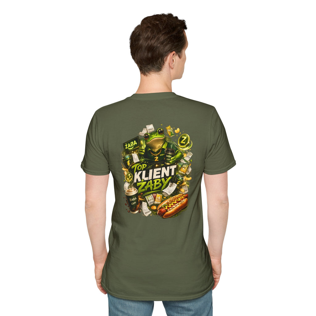 T-Shirt — 'Top Klient Żaby' Graphic Frog Design (Polish Snack & Coffee Theme)
