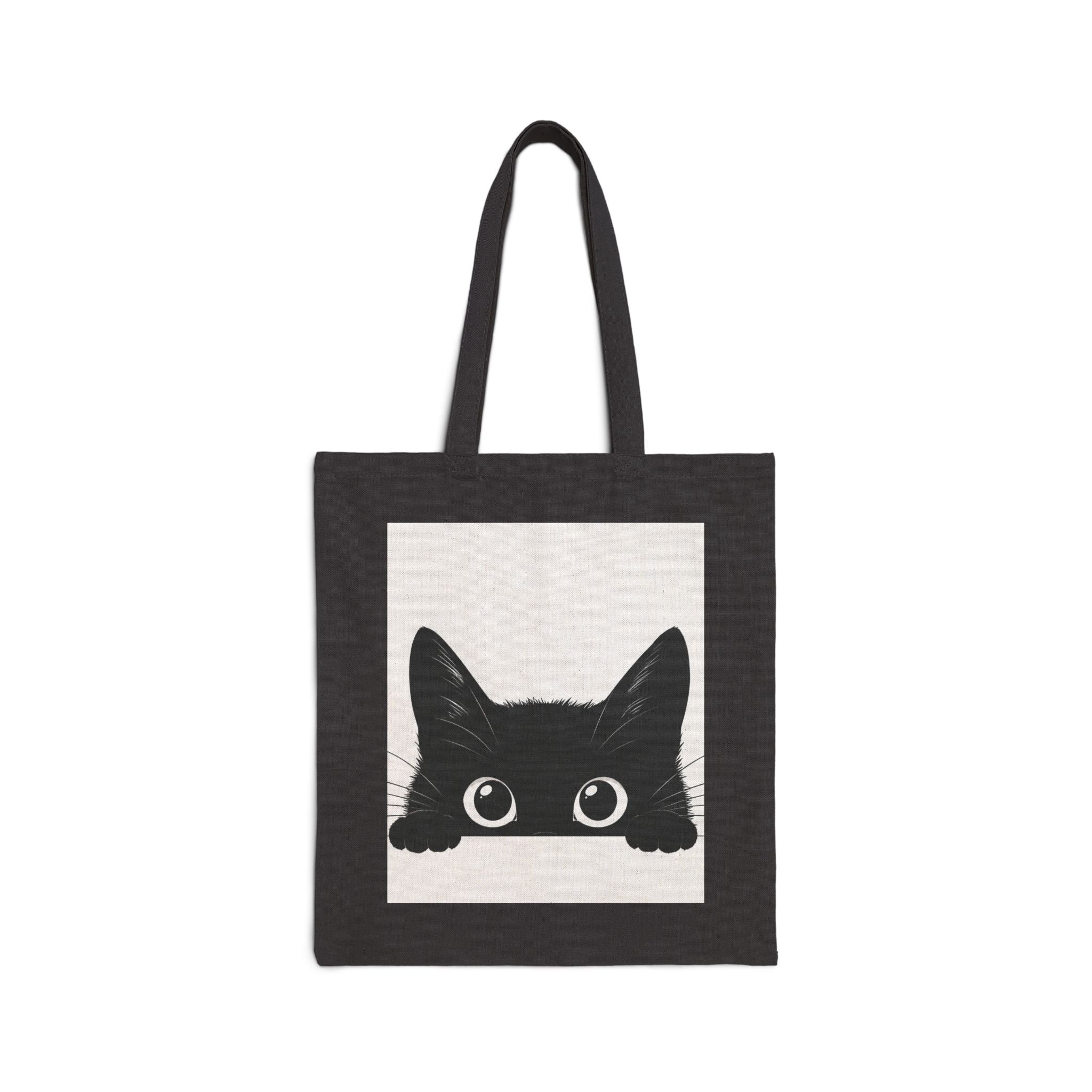 Peekaboo Black Cat Tote Bag — Cute Kitty Canvas Tote