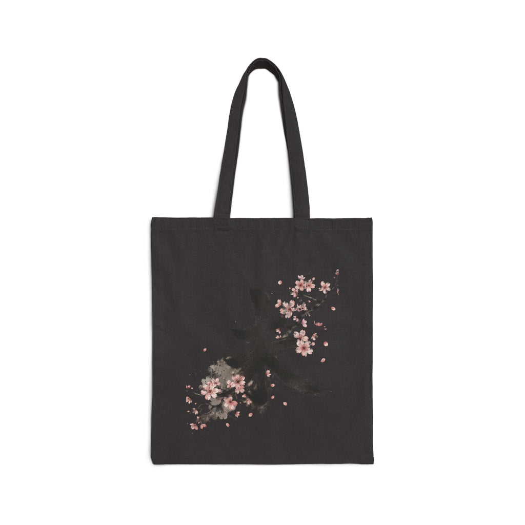 Tote Bag – Cherry Blossom Calligraphy Canvas Tote (Japanese Kanji Art)