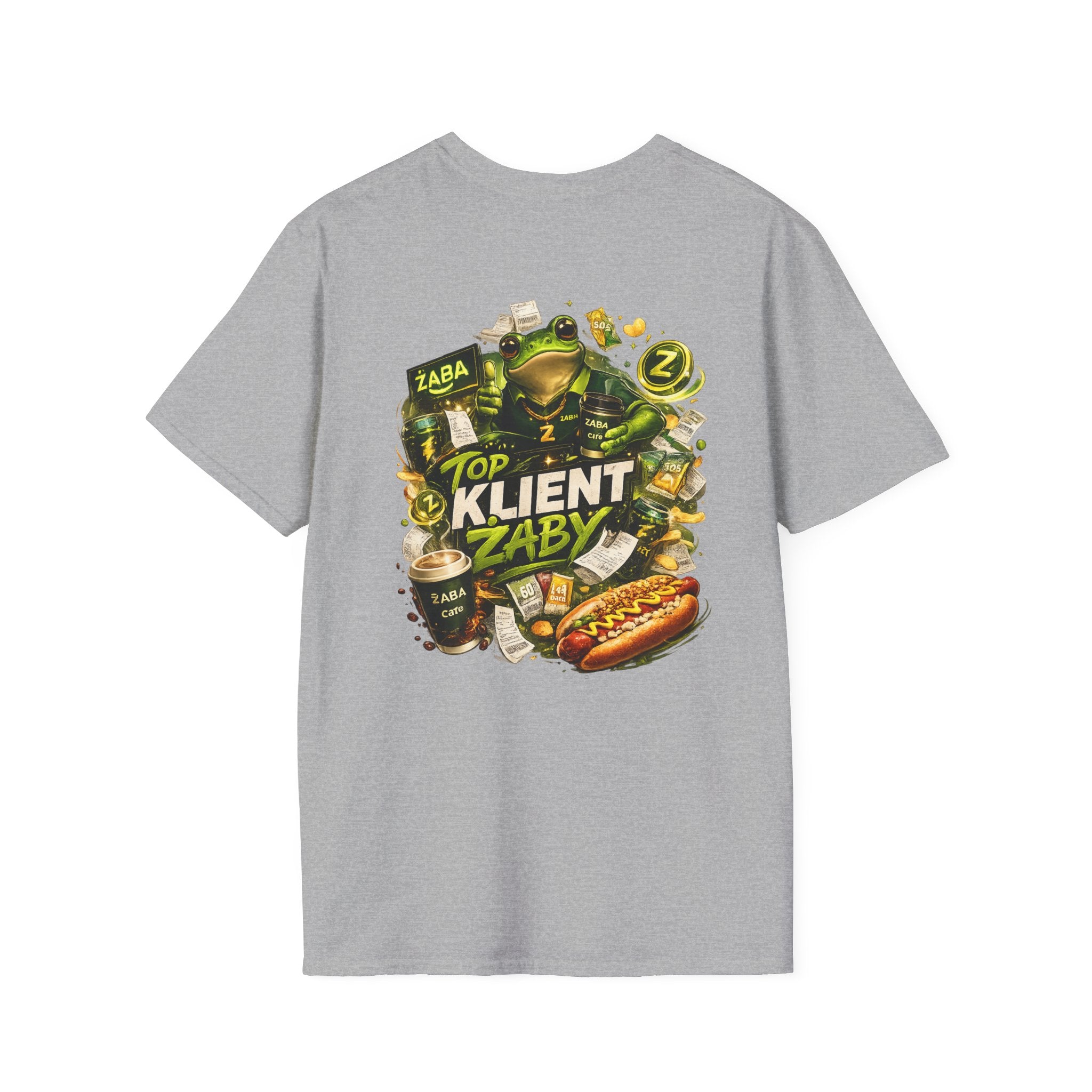 T-Shirt — 'Top Klient Żaby' Graphic Frog Design (Polish Snack & Coffee Theme)
