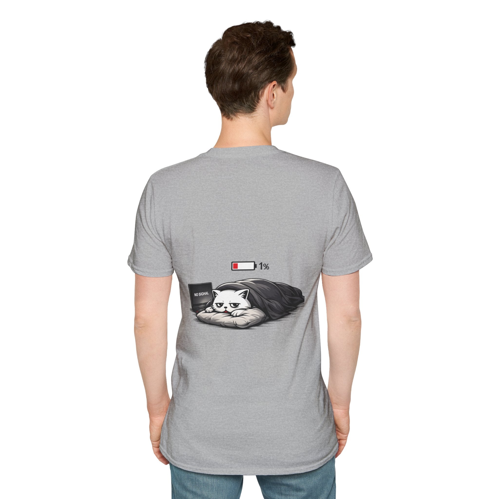 Low Battery Cat T-Shirt — 1% Funny Sleepy Cat Graphic Tee