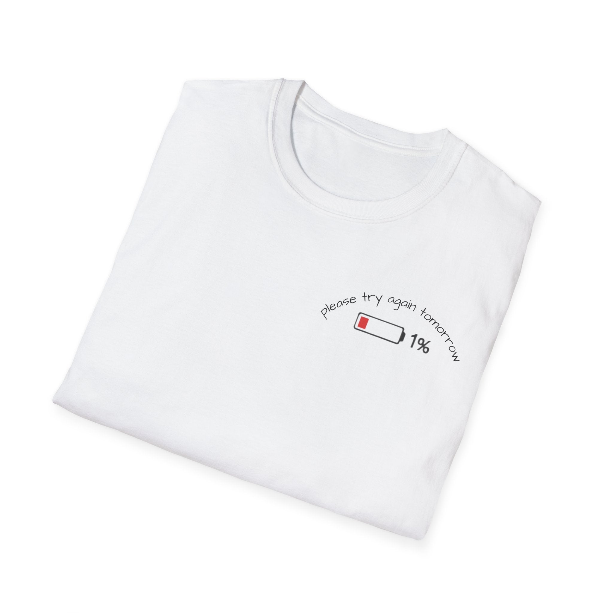 Low Battery Cat T-Shirt — 1% Funny Sleepy Cat Graphic Tee