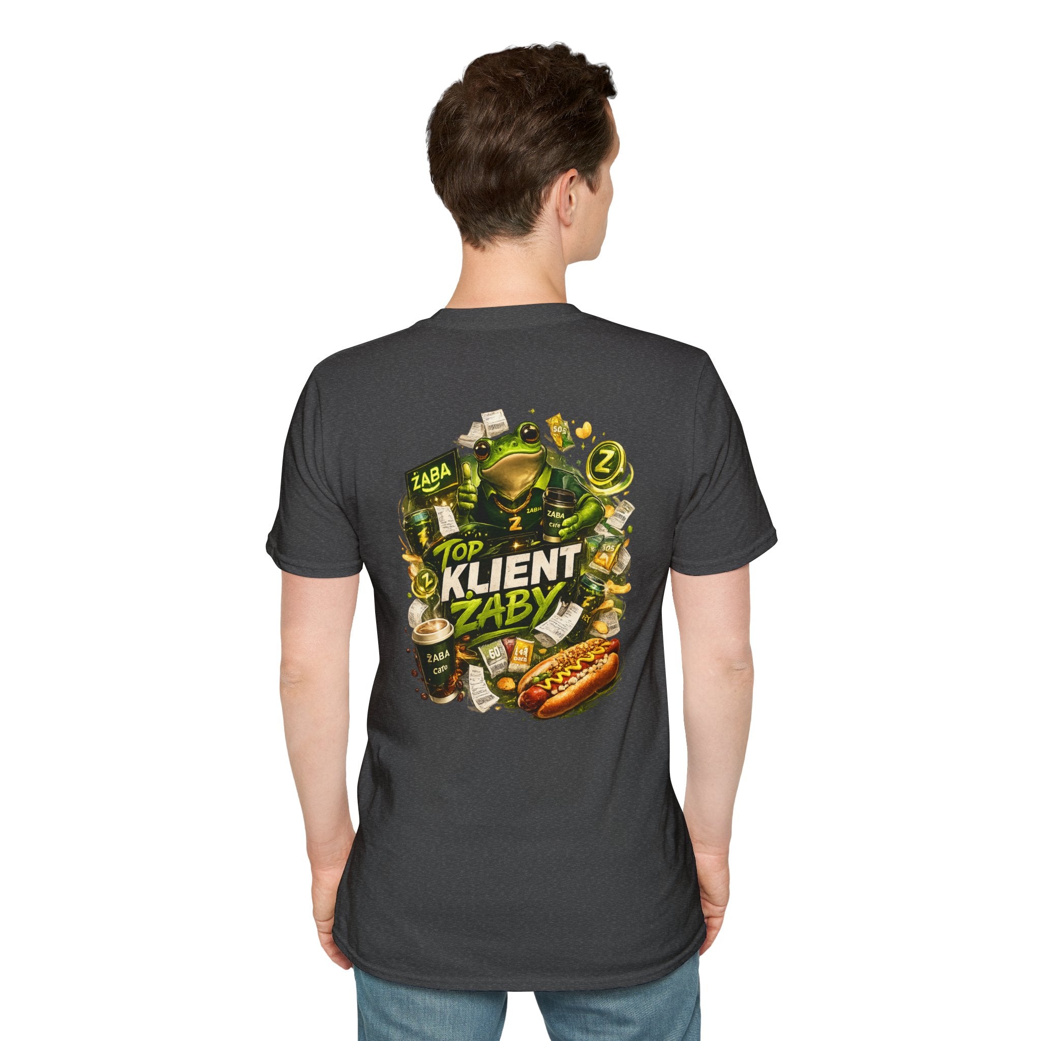 T-Shirt — 'Top Klient Żaby' Graphic Frog Design (Polish Snack & Coffee Theme)