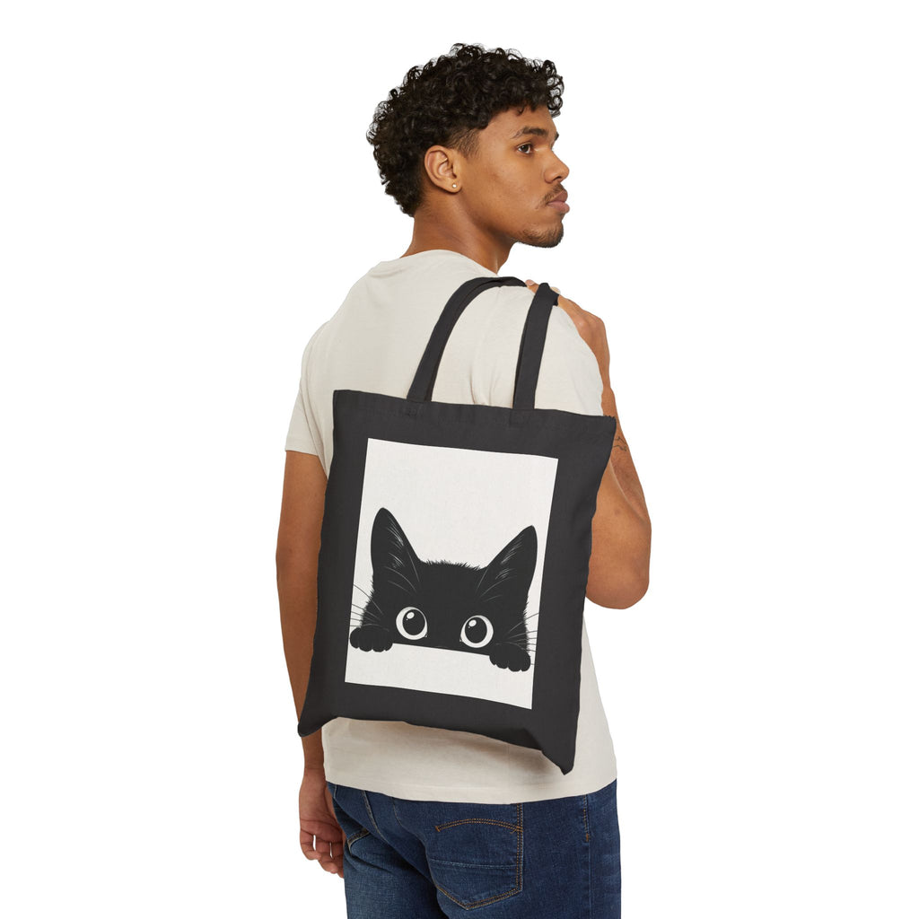 Peekaboo Black Cat Tote Bag — Cute Kitty Canvas Tote