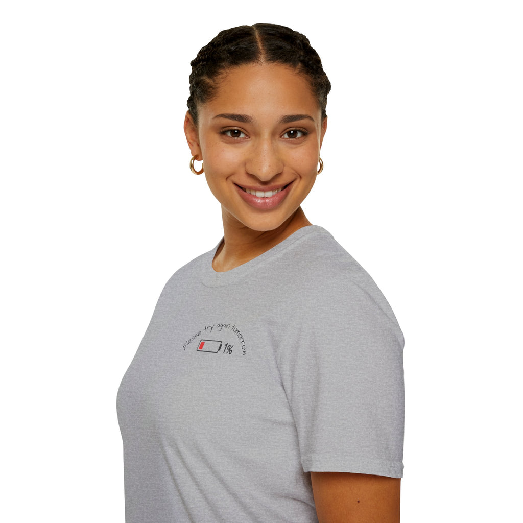 Low Battery Cat T-Shirt — 1% Funny Sleepy Cat Graphic Tee